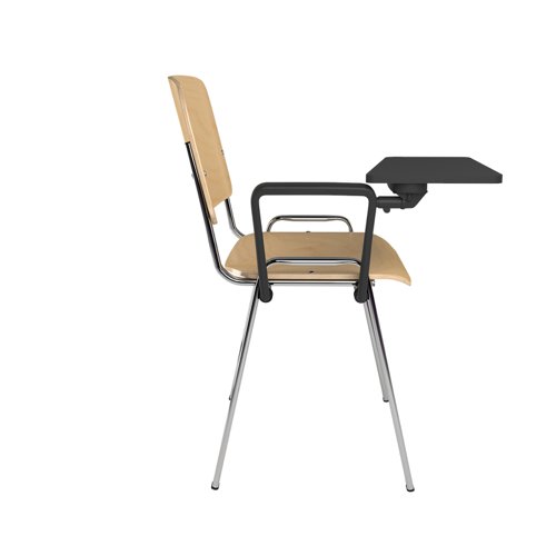 Taurus wooden meeting room chair with writing tablet - beech with chrome frame TAU40007-W Buy online at Office 5Star or contact us Tel 01594 810081 for assistance