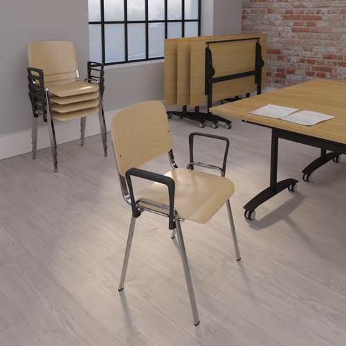 Taurus wooden meeting room stackable chair with no arms - beech with chrome frame