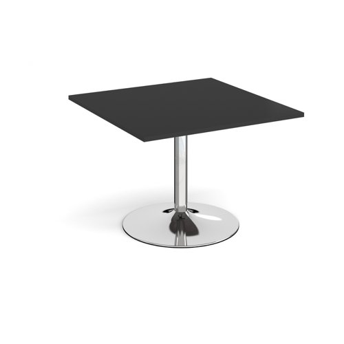 Trumpet base square extension table 1000mm x 1000mm - chrome base, black top