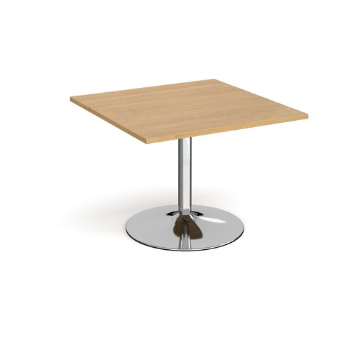 Trumpet base square extension table 1000mm x 1000mm - chrome base, oak top TB10-C-O Buy online at Office 5Star or contact us Tel 01594 810081 for assistance