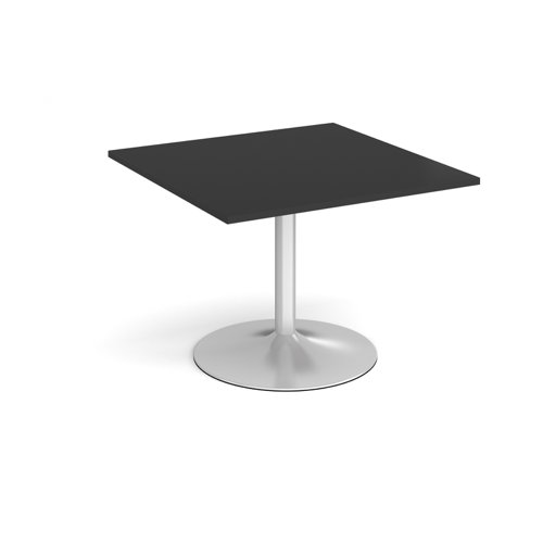 Trumpet base square extension table 1000mm x 1000mm - silver base, black top