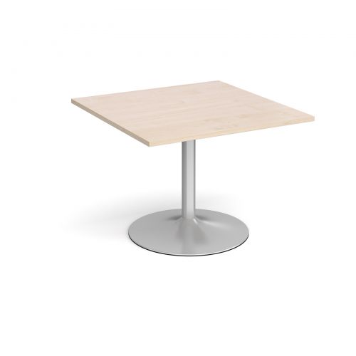 Trumpet Base Square Extension Table 1000mm X 1000mm Silver Base Maple Top