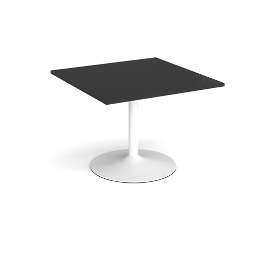 Trumpet base square extension table 1000mm x 1000mm - white base, black top