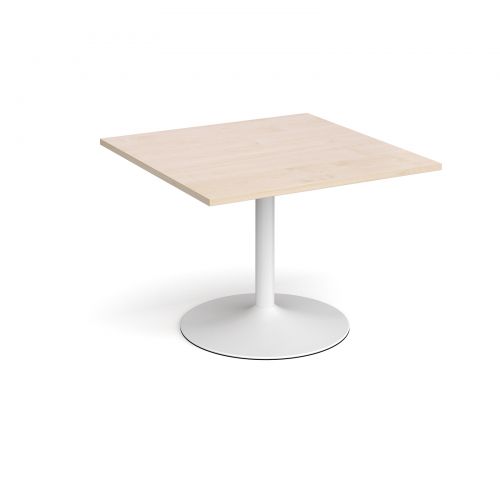 Trumpet base square extension table 1000mm x 1000mm - white base and maple top