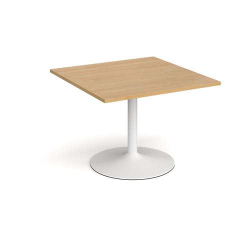 Trumpet base square extension table 1000mm x 1000mm - white base, oak top
