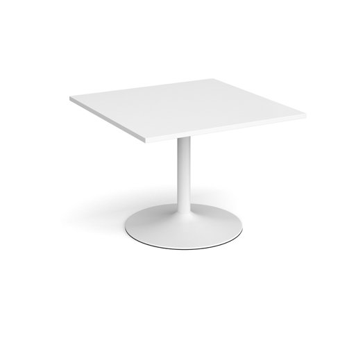 Trumpet base square extension table 1000mm x 1000mm - white base, white top