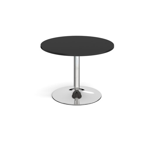 Trumpet base circular boardroom table 1000mm - chrome base, black top