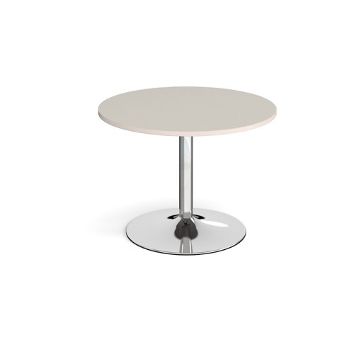 Trumpet base circular boardroom table 1000mm - chrome base, light grey top