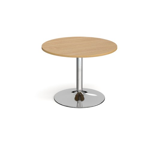 Trumpet base circular boardroom table 1000mm - chrome base, oak top