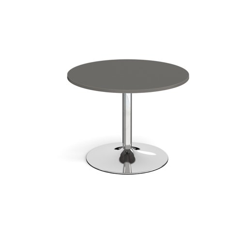 Trumpet base circular boardroom table 1000mm - chrome base, onyx grey top