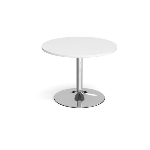 Trumpet base circular boardroom table 1000mm - chrome base, white top