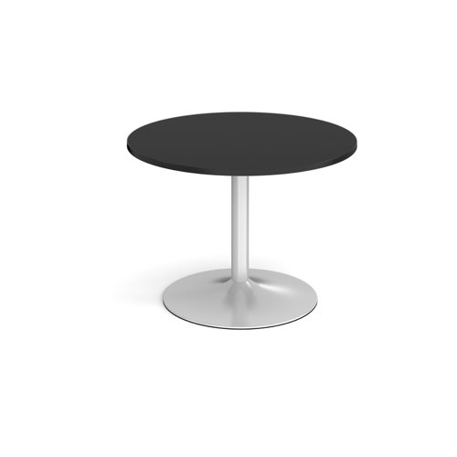 Trumpet base circular boardroom table 1000mm - silver base, black top