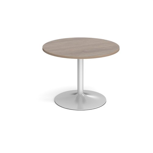 Trumpet base circular boardroom table 1000mm - silver base, Barcelona walnut top