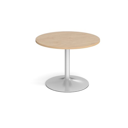 Trumpet base circular boardroom table 1000mm - silver base, kendal oak top