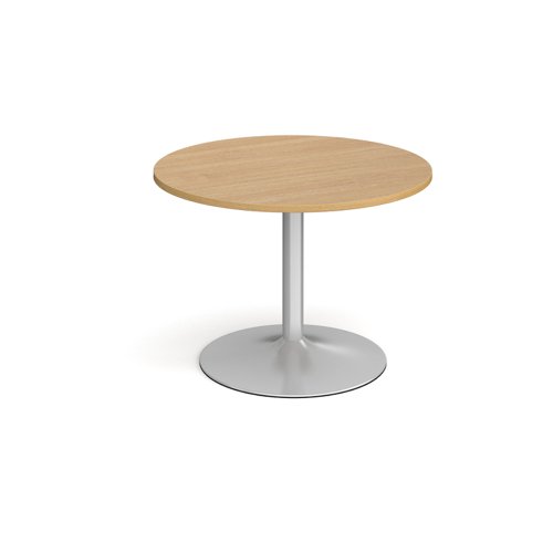 Trumpet base circular boardroom table 1000mm - silver base, oak top