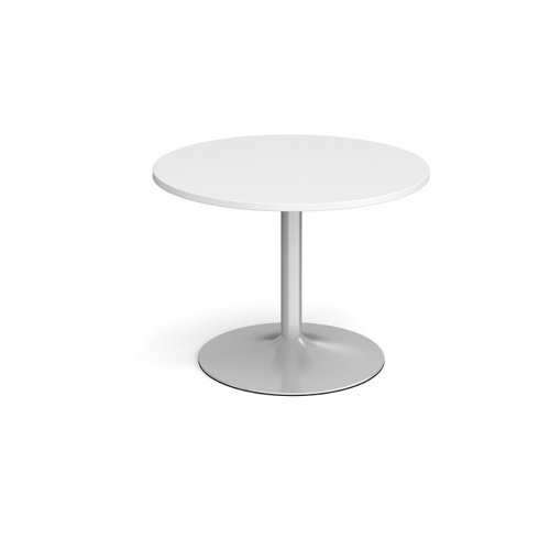 Trumpet base circular boardroom table 1000mm - silver base, white top