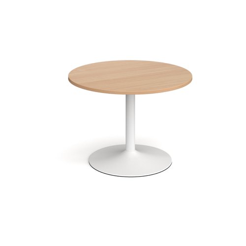 Trumpet base circular boardroom table 1000mm - white base, beech top