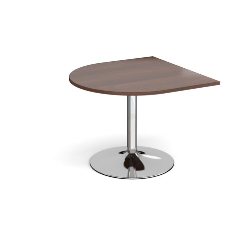 Trumpet base radial extension table 1000mm x 1000mm - chrome base, walnut top (Made-to-order 4 - 6 week lead time)