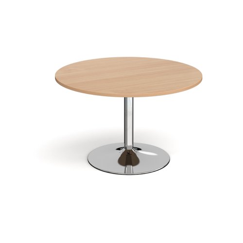 Trumpet base circular boardroom table 1200mm - chrome base, beech top