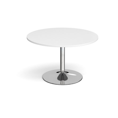 Trumpet base circular boardroom table 1200mm - chrome base, white top