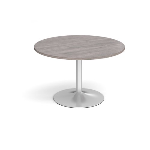 Trumpet base circular boardroom table 1200mm - silver base, grey oak top Dams International