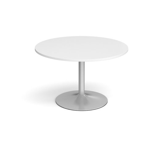 Trumpet base circular boardroom table 1200mm - silver base, white top