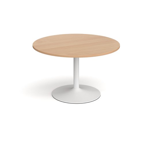 Trumpet base circular boardroom table 1200mm - white base, beech top