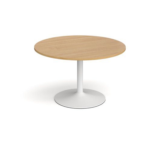 Trumpet base circular boardroom table 1200mm - white base, oak top