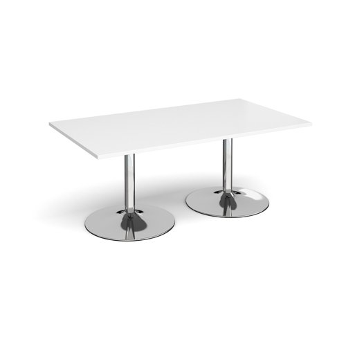 Trumpet base rectangular boardroom table 1800mm x 1000mm - chrome base, white top