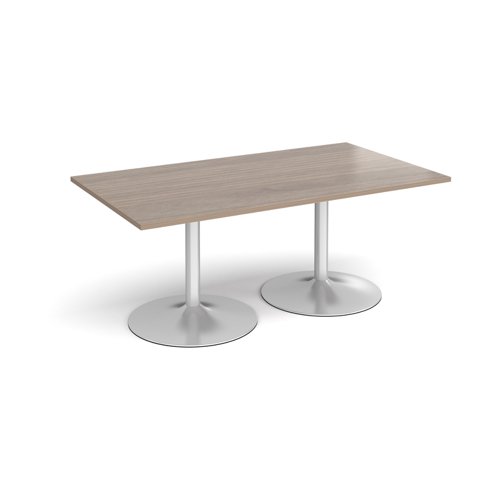 Trumpet base rectangular boardroom table 1800mm x 1000mm - silver base, Barcelona walnut top