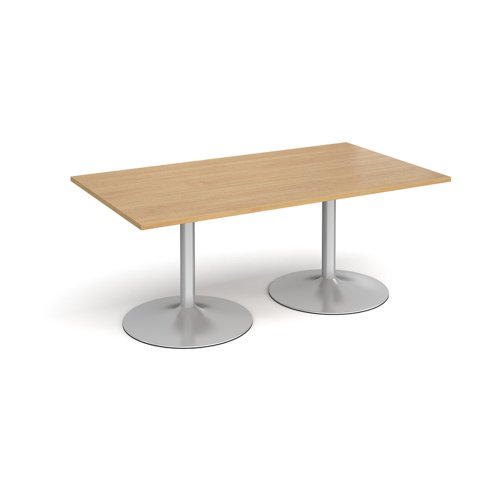 Trumpet base rectangular boardroom table 1800mm x 1000mm - silver base, oak top