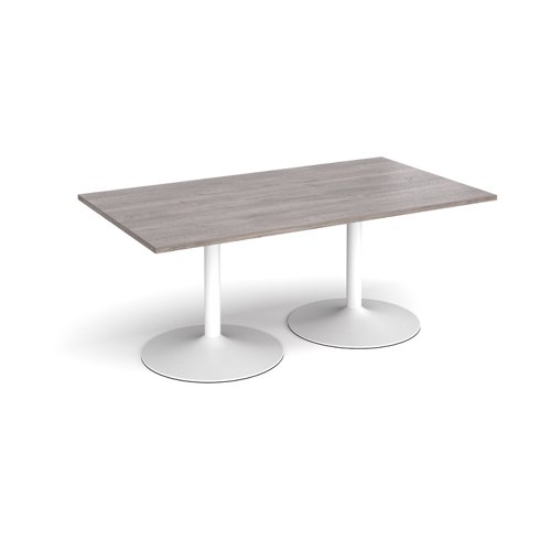 Trumpet base rectangular boardroom table 1800mm x 1000mm - white base, grey oak top