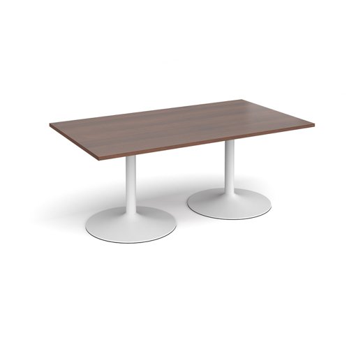 Trumpet base rectangular boardroom table 1800mm x 1000mm - white base, walnut top (Made-to-order 4 - 6 week lead time)