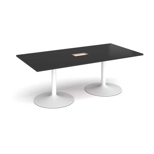 Trumpet base rectangular boardroom table 2000mm x 1000mm with central cutout 272mm x 132mm - white base, black top