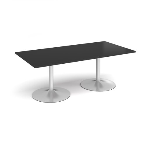Trumpet base rectangular boardroom table 2000mm x 1000mm - silver base, black top