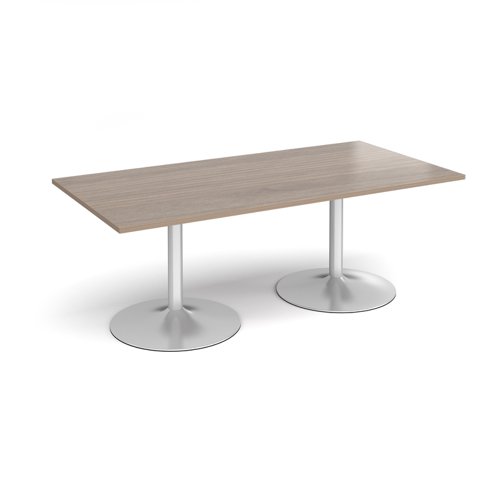 Trumpet base rectangular boardroom table 2000mm x 1000mm - silver base, Barcelona walnut top