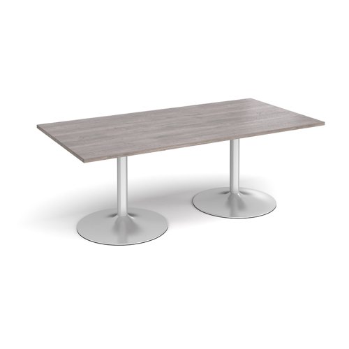 Trumpet base rectangular boardroom table 2000mm x 1000mm - silver base, grey oak top
