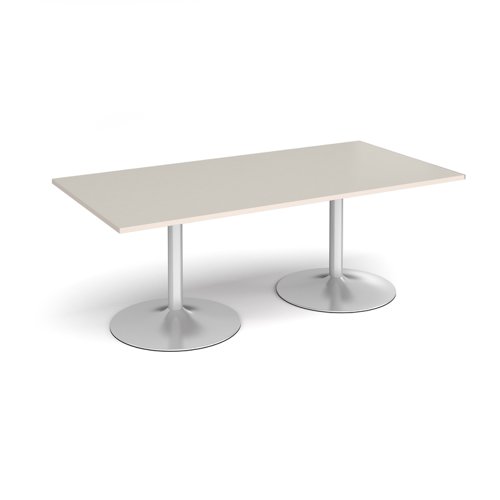 Trumpet base rectangular boardroom table 2000mm x 1000mm - silver base, light grey top