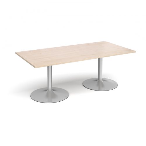 Trumpet Base Rectangular Boardroom Table 2000mm X 1000mm Silver Base Maple Top