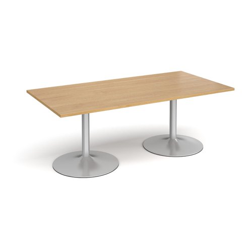Trumpet base rectangular boardroom table 2000mm x 1000mm - silver base, oak top