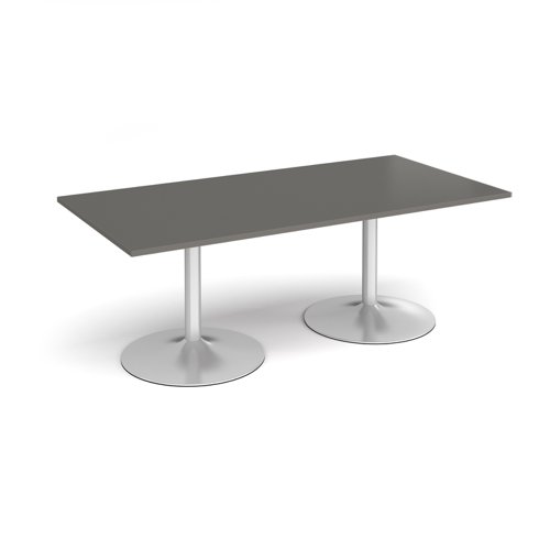 Trumpet base rectangular boardroom table 2000mm x 1000mm - silver base, onyx grey top