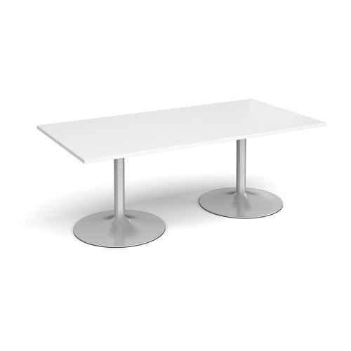 Trumpet base rectangular boardroom table 2000mm x 1000mm - silver base, white top