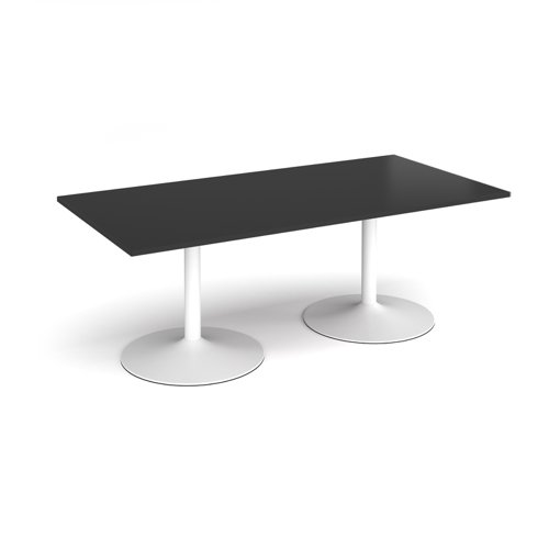 Trumpet base rectangular boardroom table 2000mm x 1000mm - white base, black top