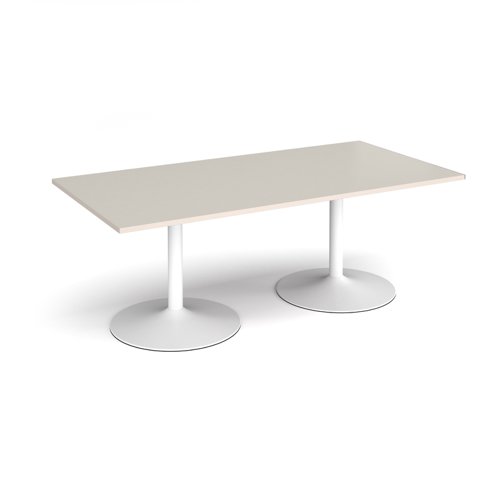 Trumpet base rectangular boardroom table 2000mm x 1000mm - white base, light grey top