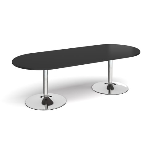 Trumpet base radial end boardroom table 2400mm x 1000mm - chrome base, black top