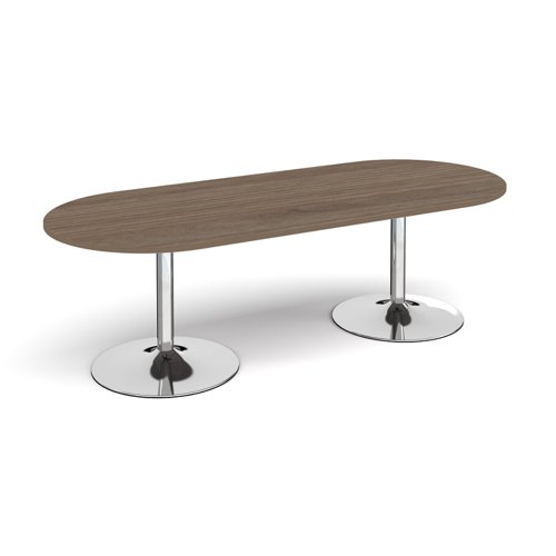 Trumpet base radial end boardroom table 2400mm x 1000mm - chrome base, Barcelona walnut top
