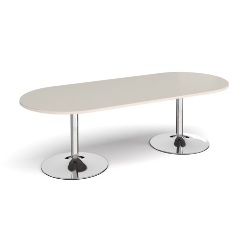 Trumpet base radial end boardroom table 2400mm x 1000mm - chrome base, light grey top