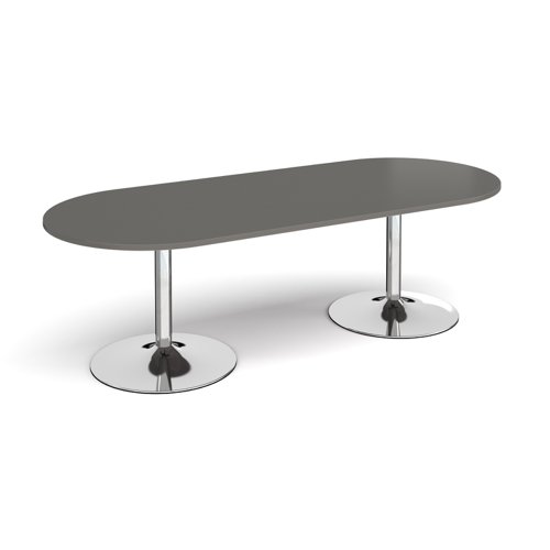 Trumpet base radial end boardroom table 2400mm x 1000mm - chrome base, onyx grey top