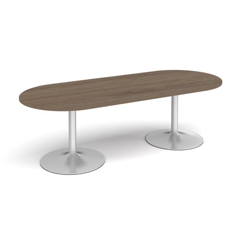 Trumpet base radial end boardroom table 2400mm x 1000mm - silver base, Barcelona walnut top
