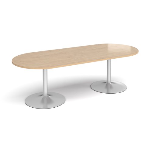 Trumpet base radial end boardroom table 2400mm x 1000mm - silver base, kendal oak top